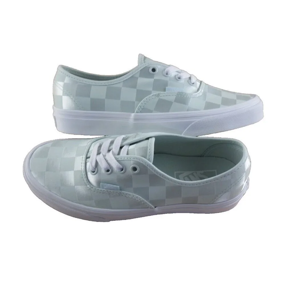 Vans Authentic Women's Satin Checkerboard Spa Blue Green White shoes Size 7 NIB